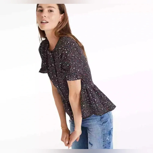 Madewell Studio Ruffle Hem Top in Starry Night Size S EUC - Picture 4 of 6